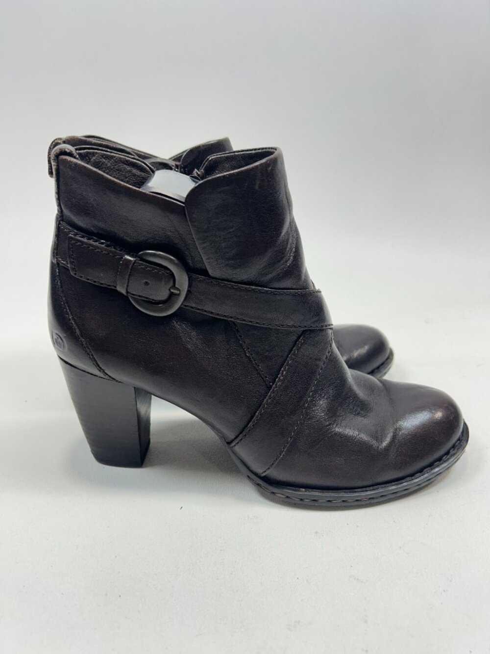 BORN Shola Womens Ankle Booties Boots Brown Leather Side Zip US 9 EU 40 Moto - Picture 3 of 9